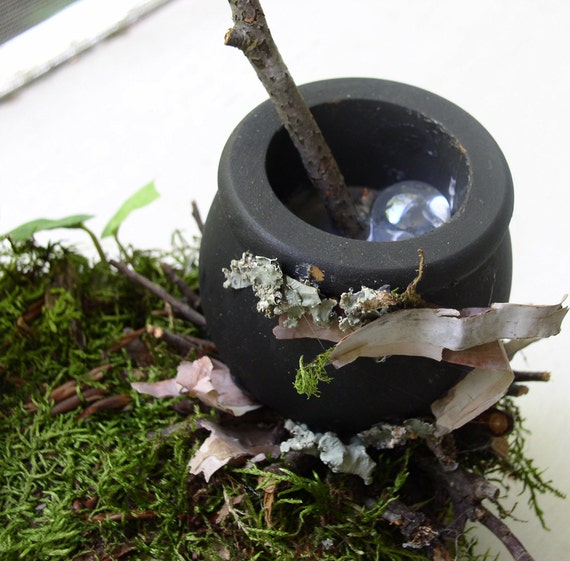 Woodland Fairies Halloween Celebration with broom table and caldron.