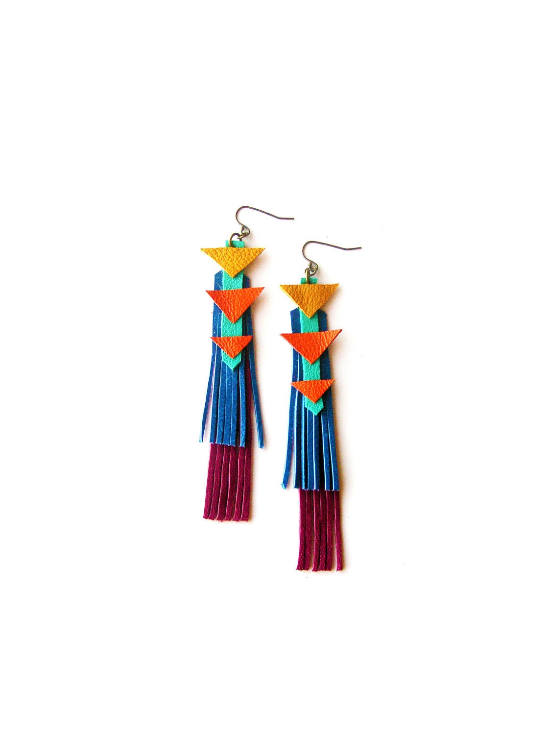 Geometric Fringe Leather Earrings Triangle Totem