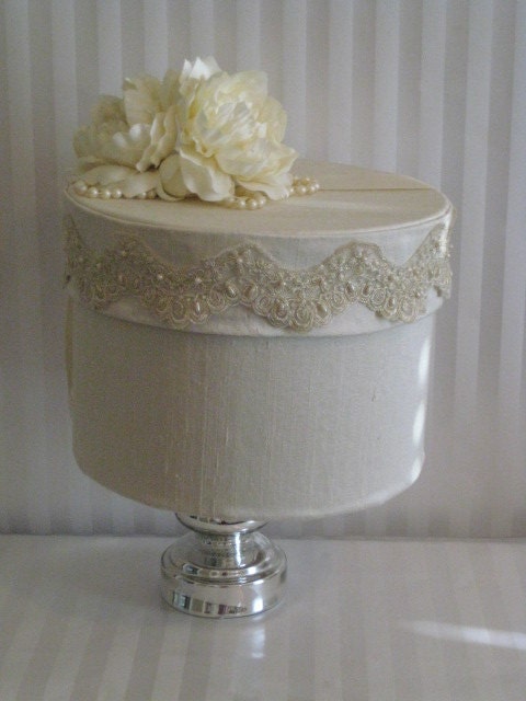 Ivory Wedding Card BoxThe Victoria Card box with pearls lace 