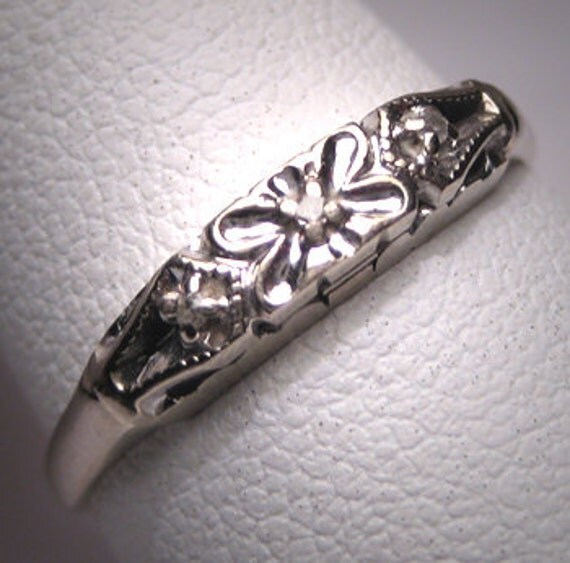 Antique Diamond Wedding Band Ring Vintage Art Deco WG