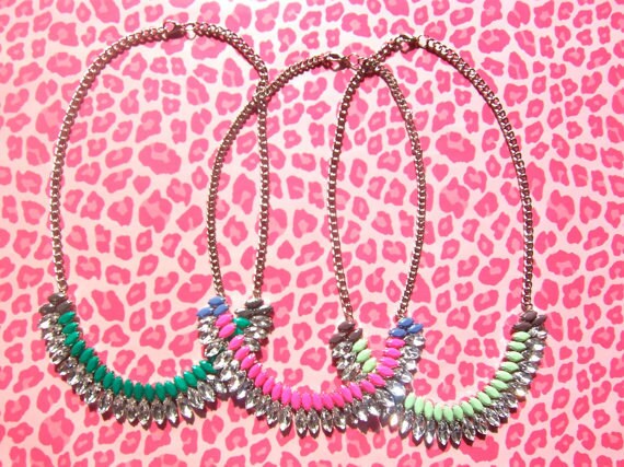 Neon Orange and Neon Purple Hand-painted Crystal Necklace