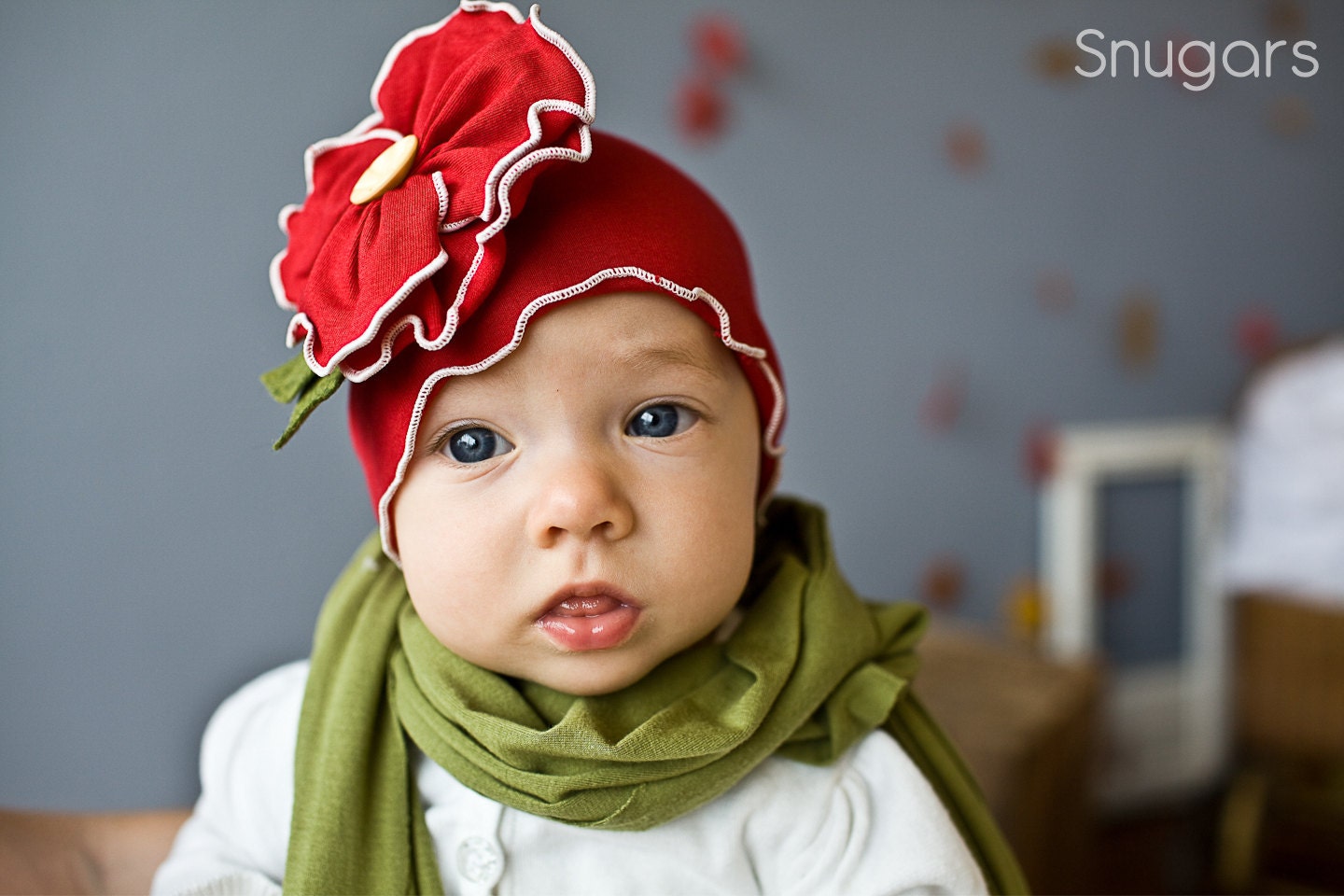 Merry Little Mayflower hat in RED beanie baby toddler infant girls- Christmas Snugar