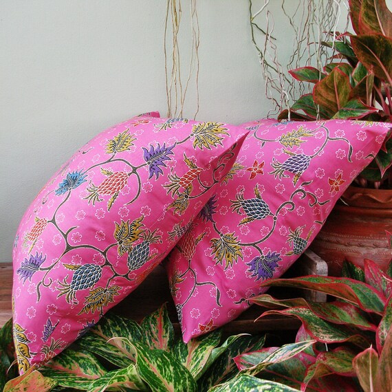 Pink Floral Authentic Javanese Batik sofa Throw decorative pillow cushion covers 18 inches