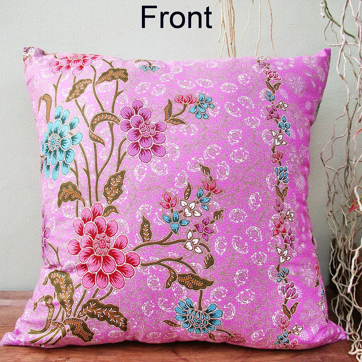 Light Purple  Floral Authentic Javanese Batik sofa Throw decorative pillow cushion covers 18 inches