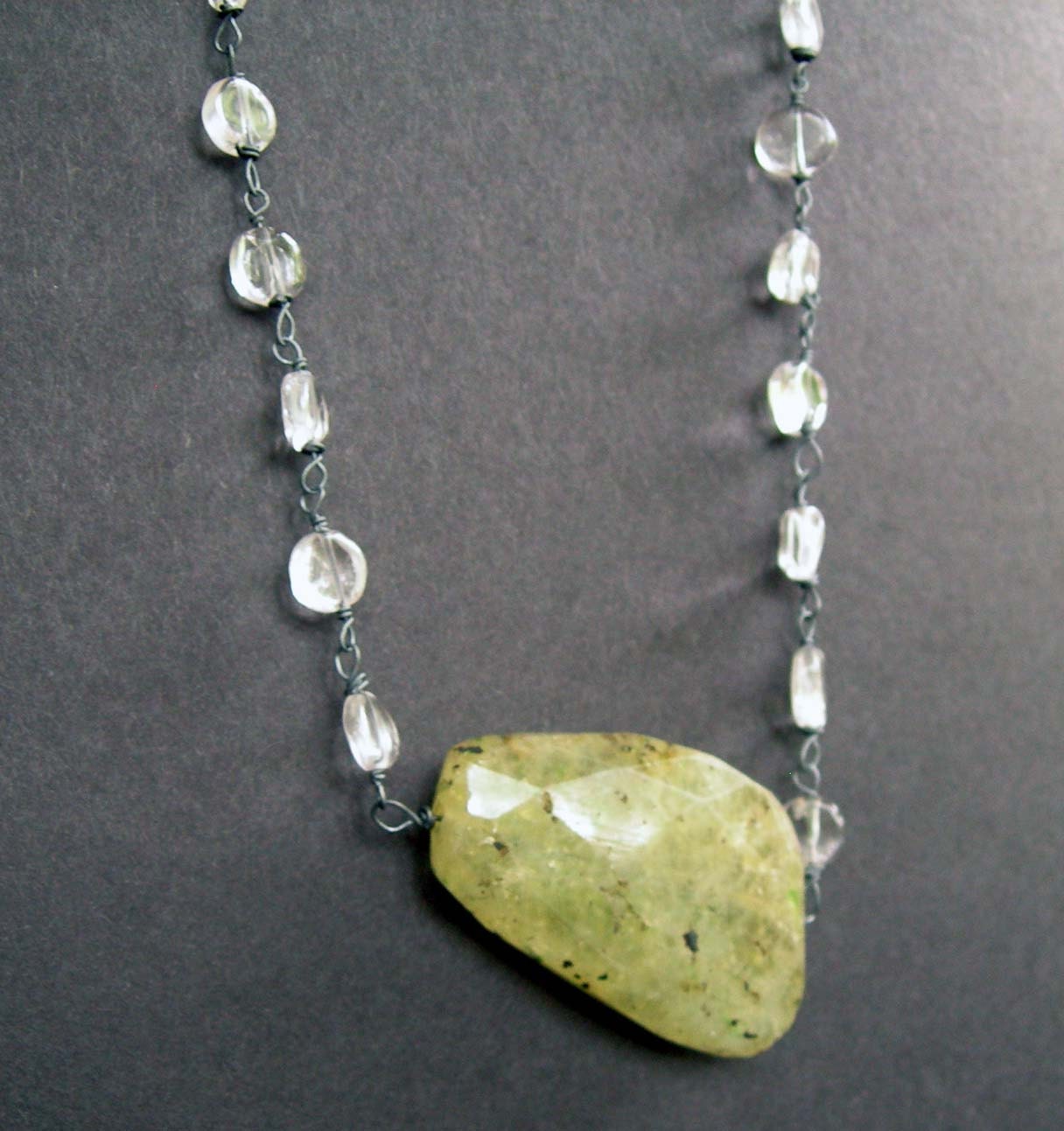 Prehnite and White Quartz Necklace