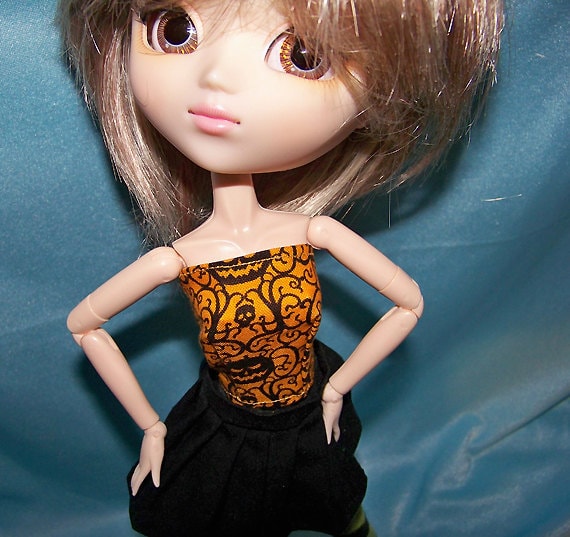 obitsu pullip barbie momoko clothes Halloween orange with pumkin print 