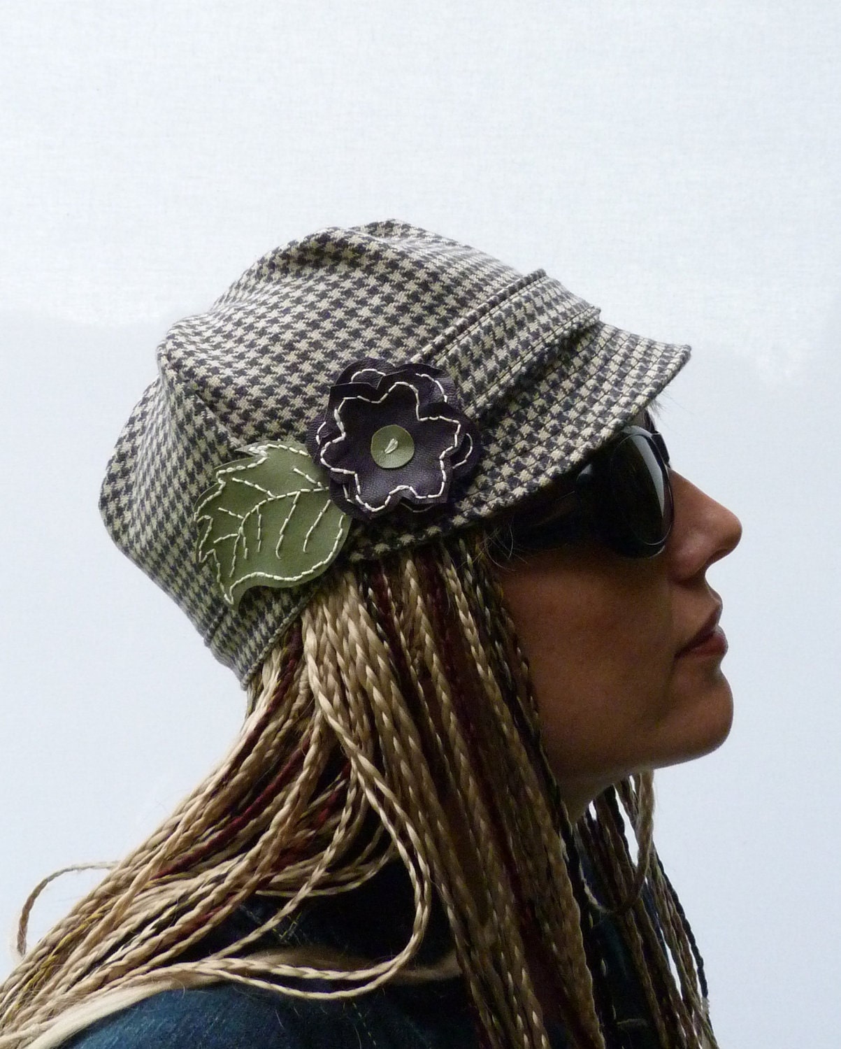 Womens Hat - Wool Tweed with Leather Flower