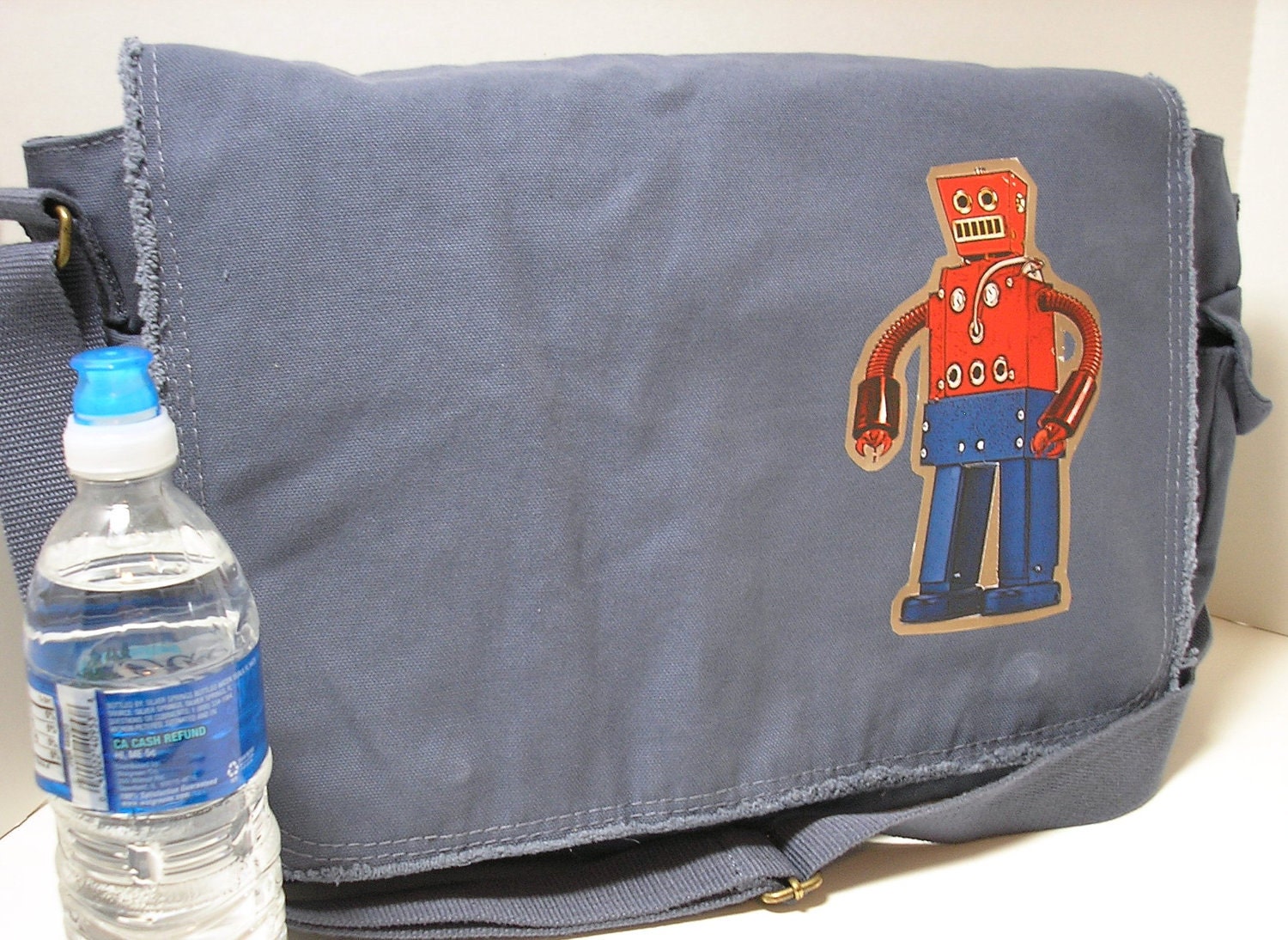 Toy Robot - Canvas Messenger Bag -Large Cross Body Style for School, College, Vacation, Book, Laptop