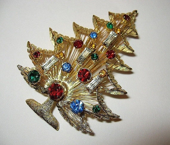 Rhinestone Christmas Tree Brooch Brooks