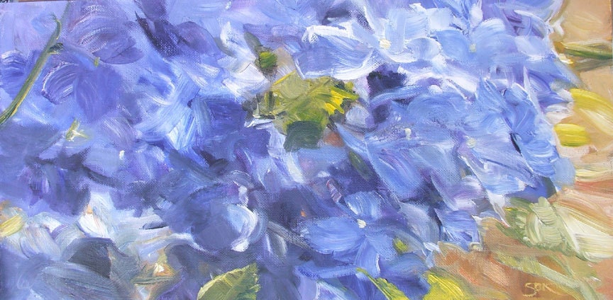 Small Original Oil Painting -  Hydrangea Study on Canvas Paper, 6" x 12"