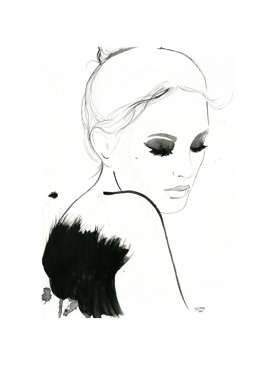 Watercolor and Pen Fashion Illustration - Dark Ballerina print