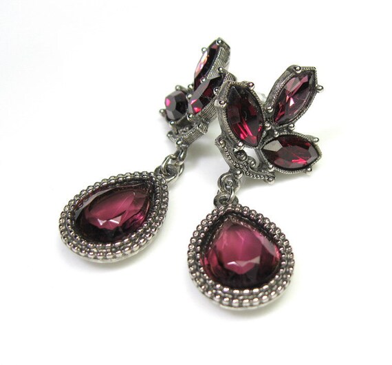 Vintage Earrings Vintage Jewelry Purple Crystal Glam Dangle