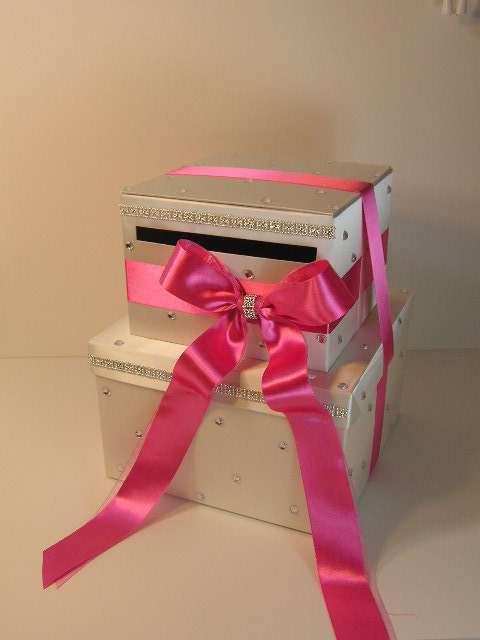 Ivory and Hot pink Wedding Card Box Gift Card Box Money Box 