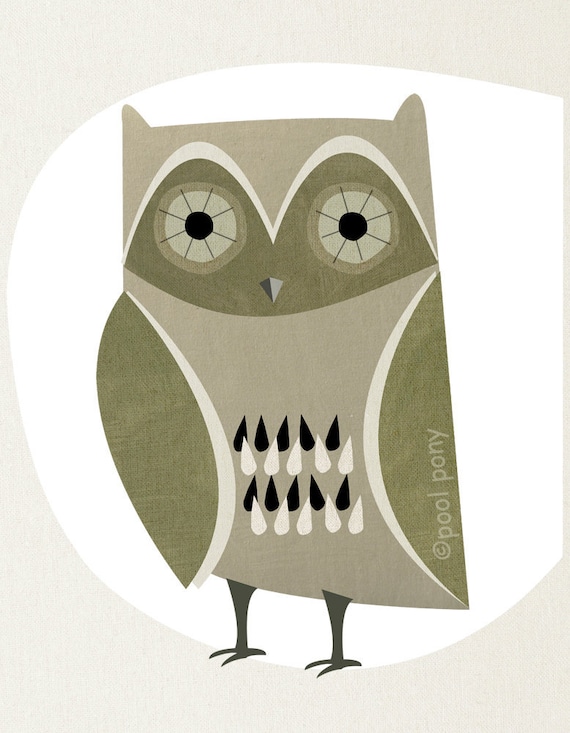 night owl - mid century design art print 5 x 7 inches