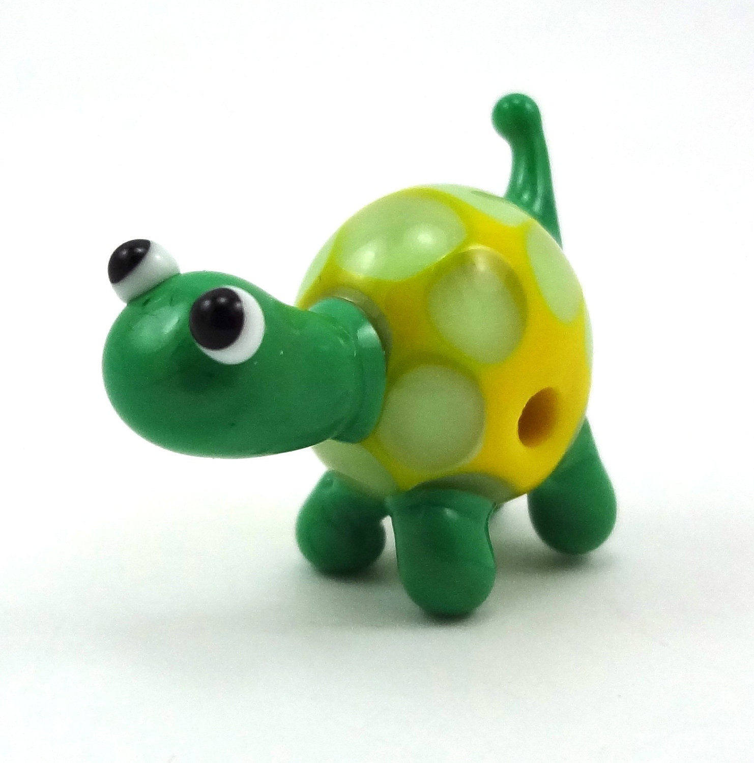 Green and Yellow Turtle Lampworked Glass Figurine Bead