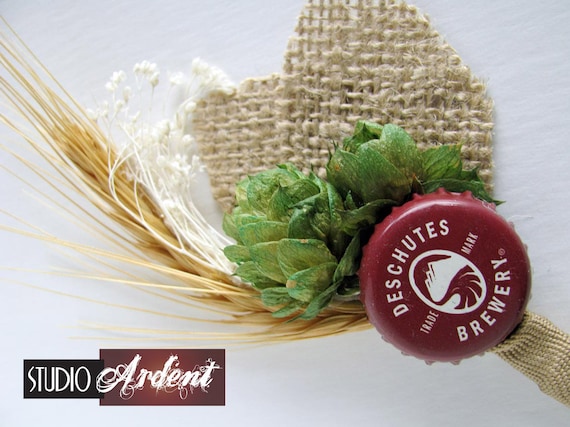 CROWN Beer Hops Wheat and burlap Boutonniere 1800 StudioArdent