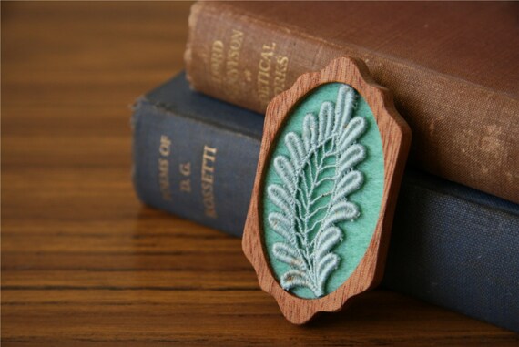 Large Mint Green Leaf on Mint Brooch, Lace and Mahogany Series
