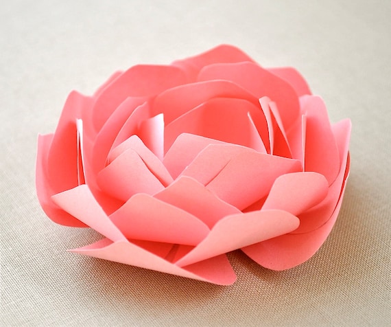 Paper peony place setting, gift topper, wedding decoration, shower favor.  Pink, blossom, pale pink, baby pink, sunshine, yellow.