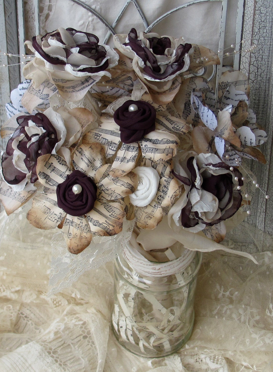 Fabric Hand stamped Flower  Bouquet Custom Order any color  by My Broken Art on Etsy
