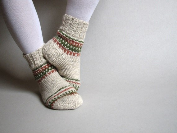 Early Autumn Colored Women's Hand Knitted Socks - Patterned and Striped