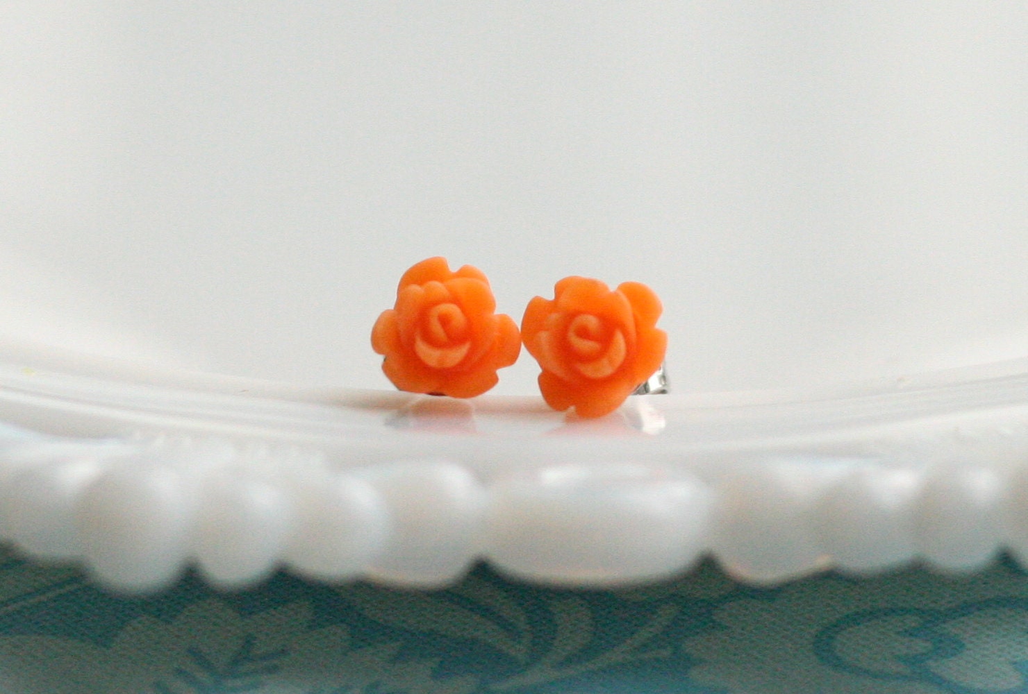 Halloween Orange Baby Rose Earrings