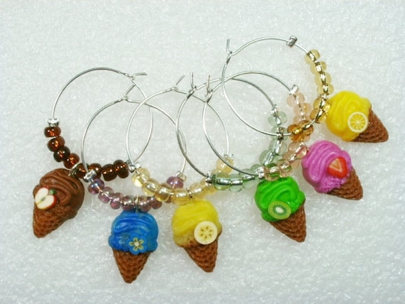 Wine Charms. Ice Cream Theme. Set of 6.