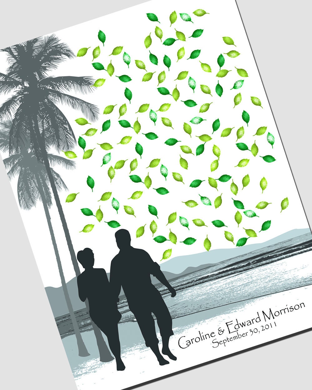 Tropical island or beach Wedding guest book for fingerprint tree alternative