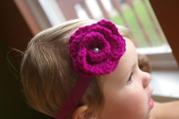 handmade crochet headband in fuschia