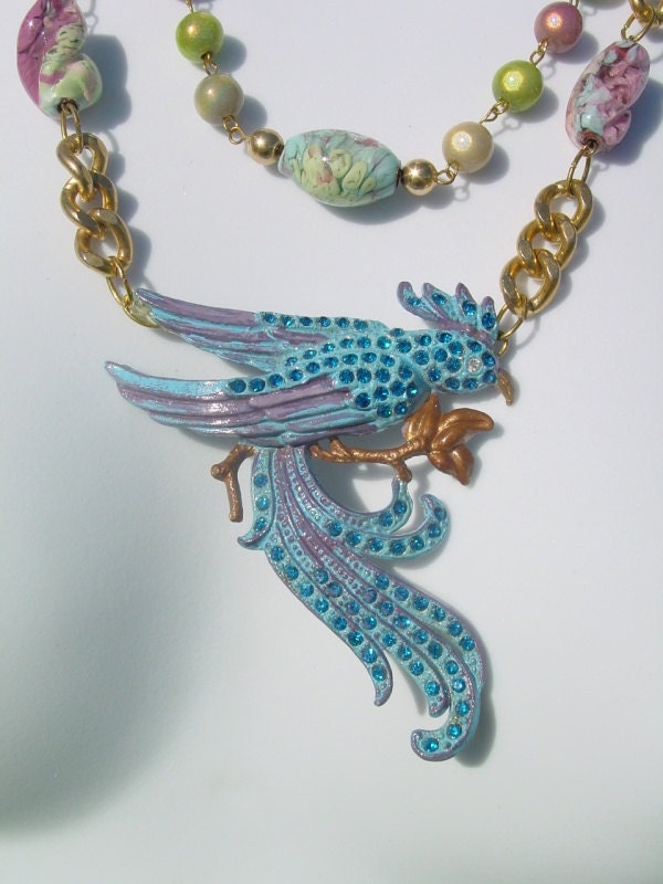 1930s Bird Brooch repurposed pendant assemblage necklace