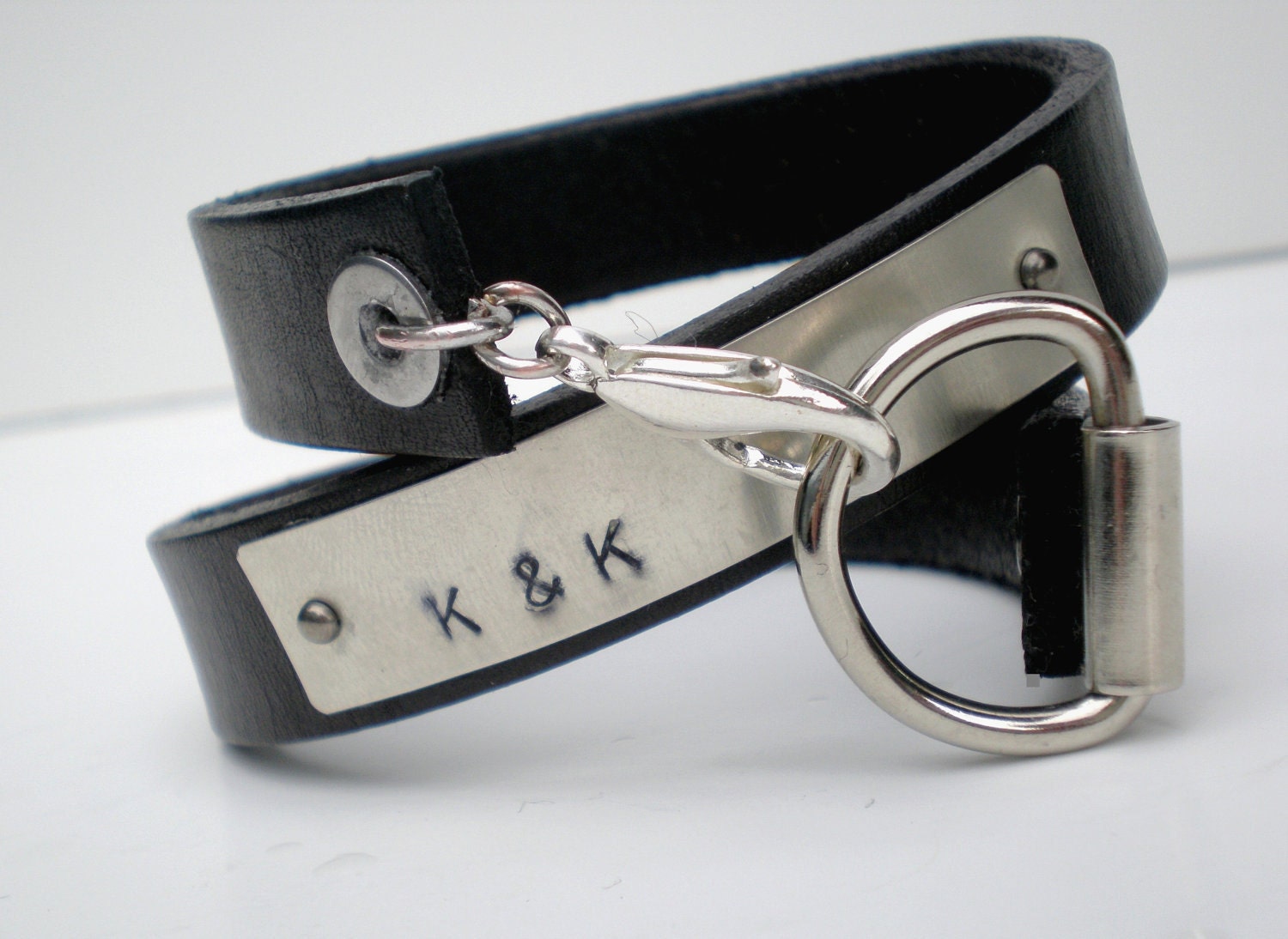 Urban Leather Wrap ID Bracelet...  Personalized Friends and Lovers Black Leather Cuff