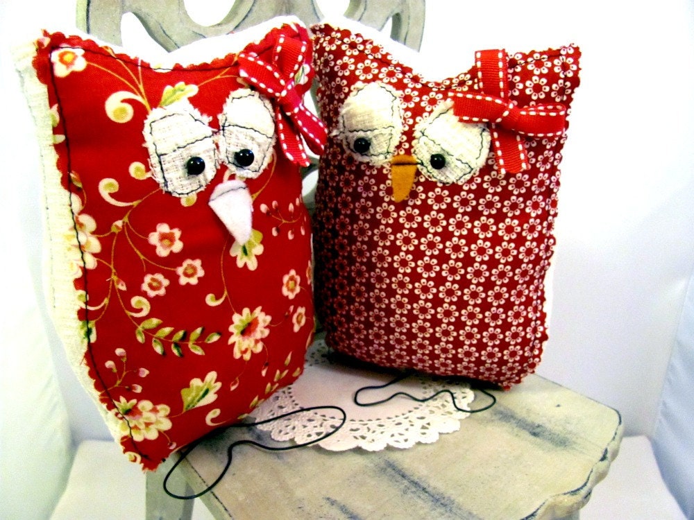 Holiday Owl,Handmade Designer Owl, Red Floral Owl, Home Decor