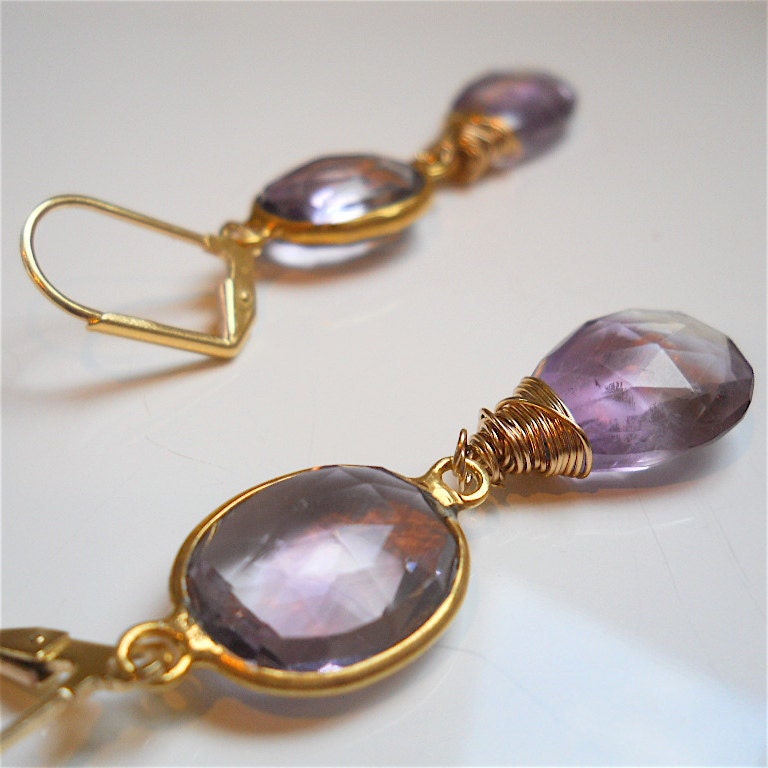 Ametrine Earrings with Bezel Set Gemstones Wire by YOURDAILYJEWELS from etsy.com