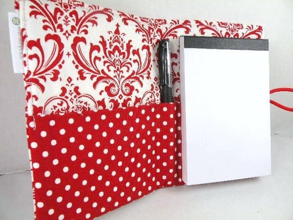 Journal Organizer Notepad Clutch MADISON in Red & White Paper and Pen Included As Seen At The GBK Prime Time Emmy