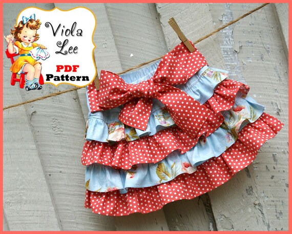 PDF Sewing Pattern.....Jessalyn Ruffled Boutique Mini Twirl Skirt with Bow. Infant 12mo to girl's size 12yrs