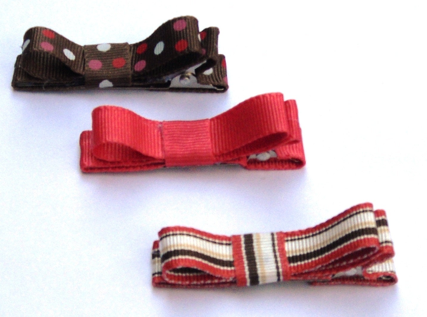 Ribbon Lined Hair Clips Bows--Set of 3 Autumn Colors