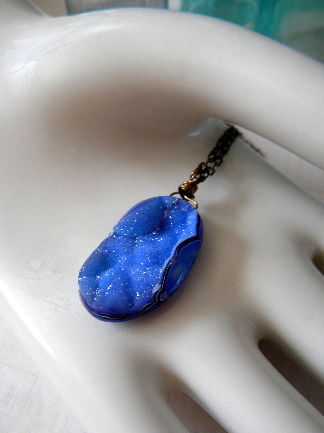 Royal Blue Agate Drusy Necklace - OOAK