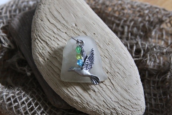 Peace Dove Sea Glass Pendant