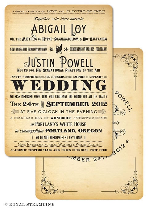 Steamside Vintage Steampunk Wedding Invitation Sample