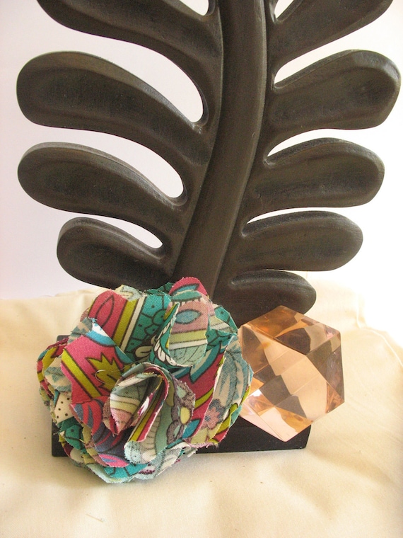 Multi Coloured Fabric Flower Brooch Pin