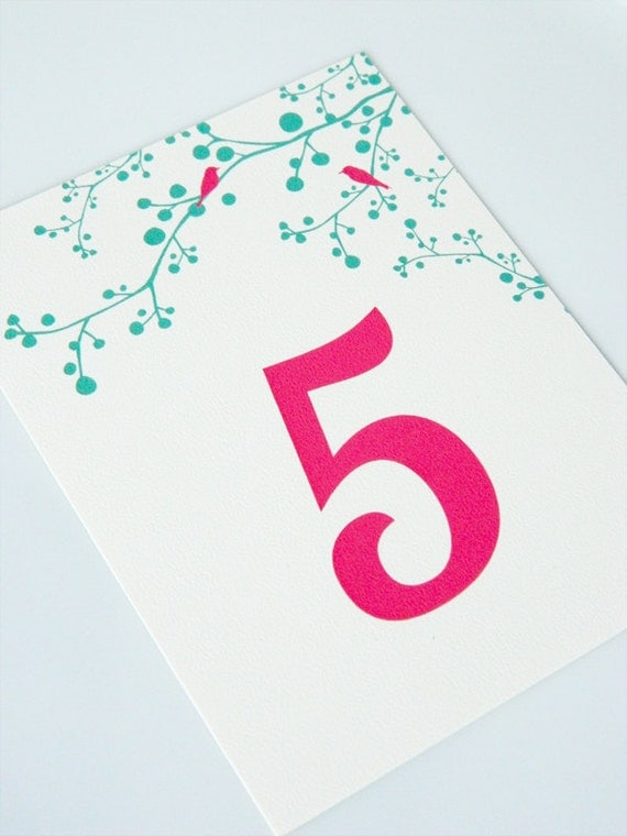 Green Tree and Little Bird Wedding Card Table Number Card