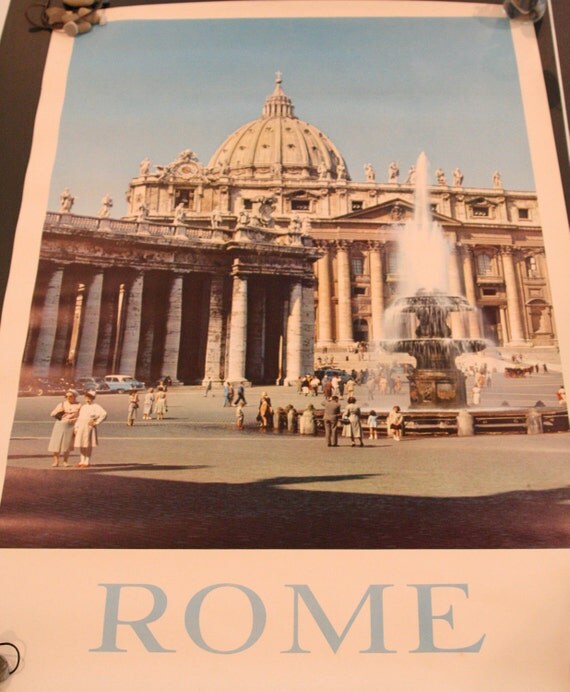 Vintage ROME Italy Vatican St Peter's Basilica Travel Souvenier Poster Print 1960s