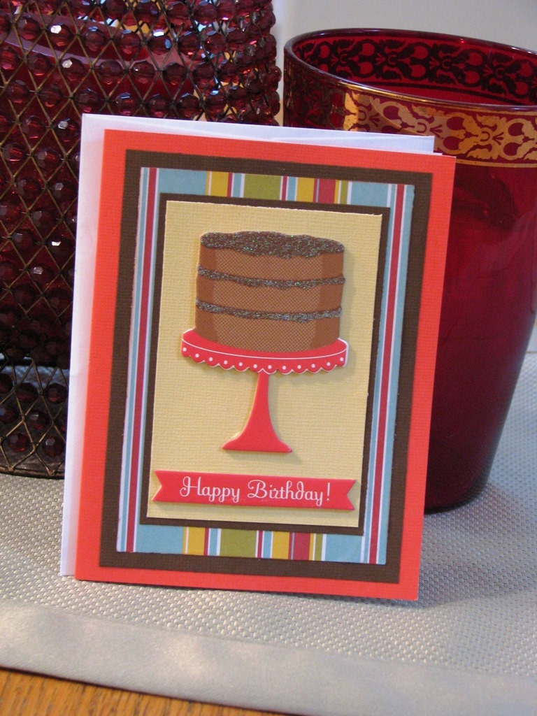 Birthday card with cake-red