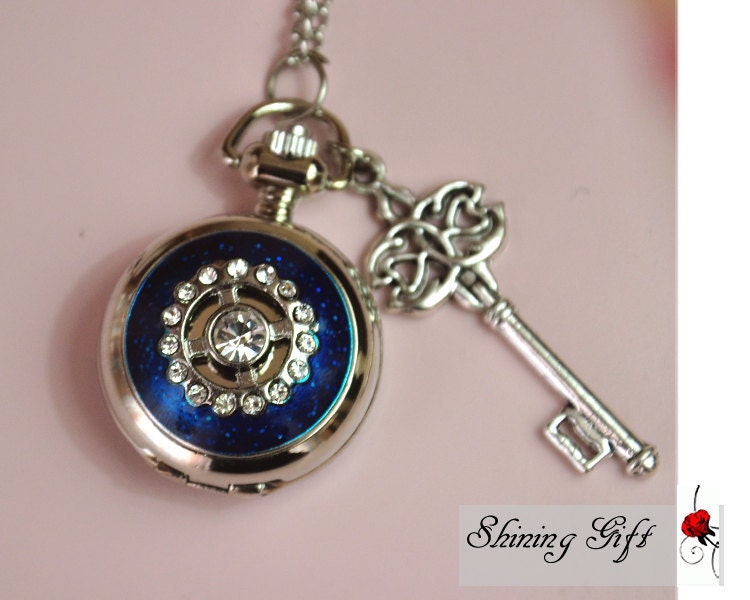 vintage style Pocket watch Locket Necklace, with a loving Key
