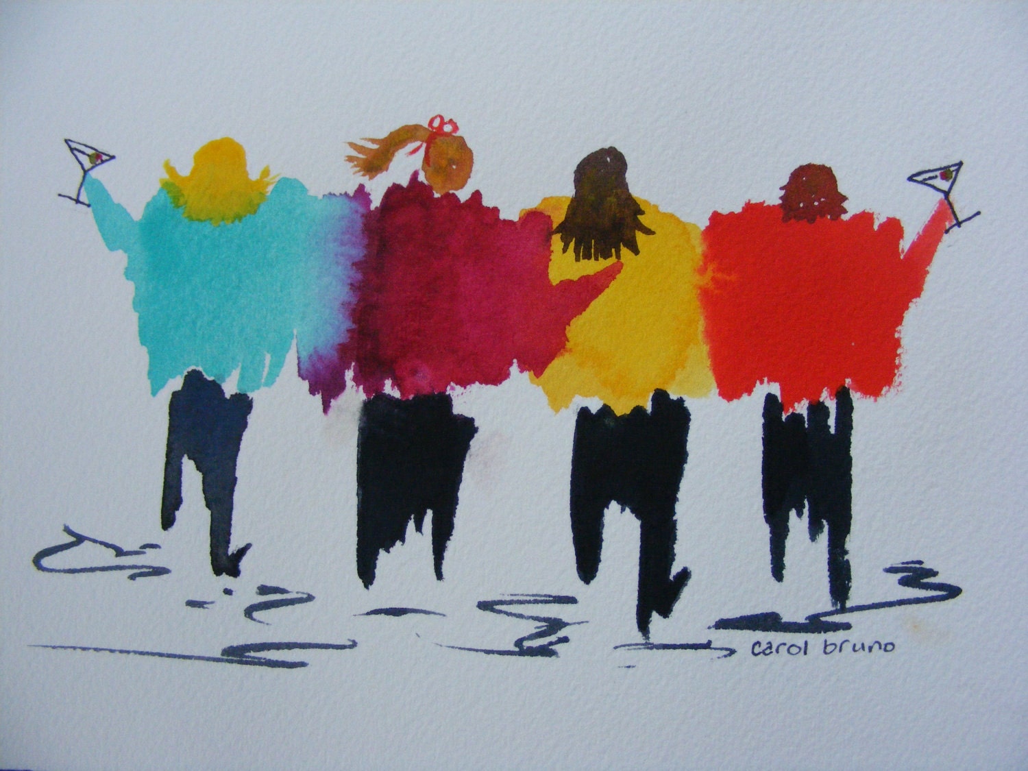 Martini Time-The Girlfriends-Original Watercolor of Women Friends