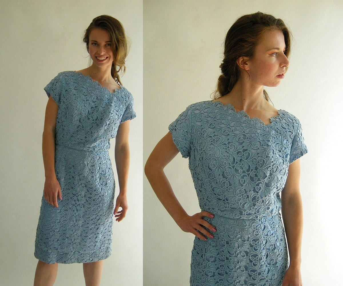 Blue Lace Vintage 60s Cocktail Dress M by empressjade on Etsy from etsy.com