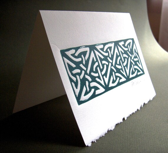 Celtic Knots Card in Green with White Envelope - Large