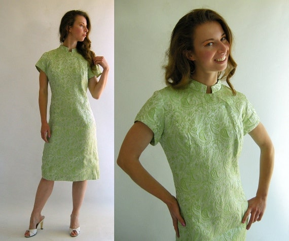 Lime Green Asian Vintage 60s Party Dress Cocktail M by empressjade from etsy.com