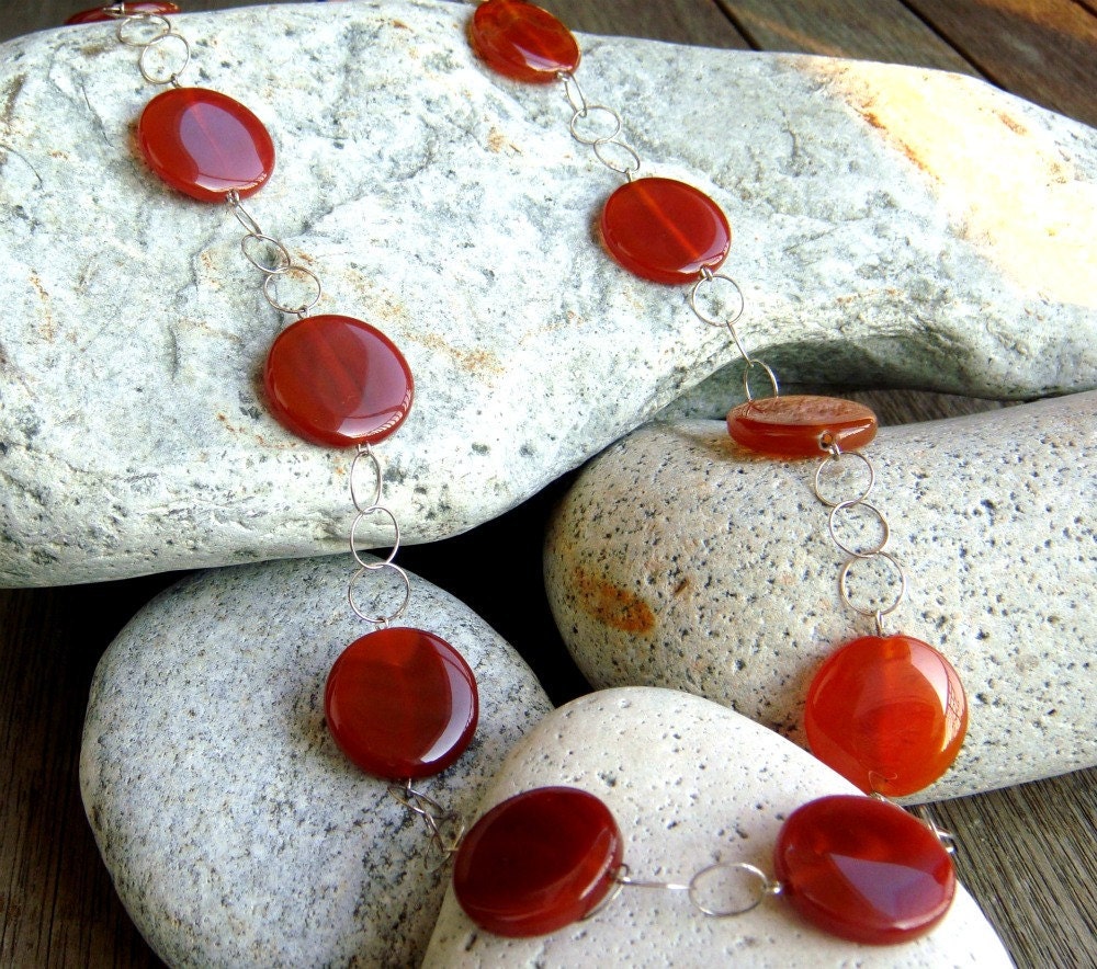 red agate necklace in sterling silver