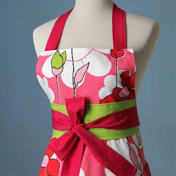 Vintage Bright Floral Full Apron for Women