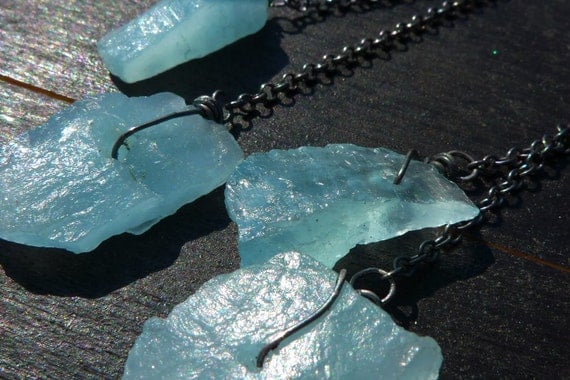BIG blue Aquamarine druzy chunk chain Earrings by by BeijoFlor from etsy.com